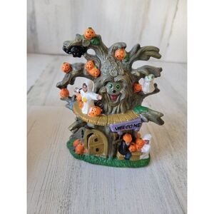 Welcome tree house pumpkin ghost cat Halloween home decor figure